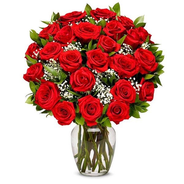 24 Rote Rosen in Vase Resim 1